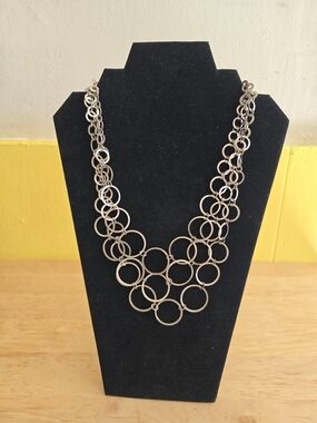 Layered Silver Circle Link Necklace - Women Jewelry